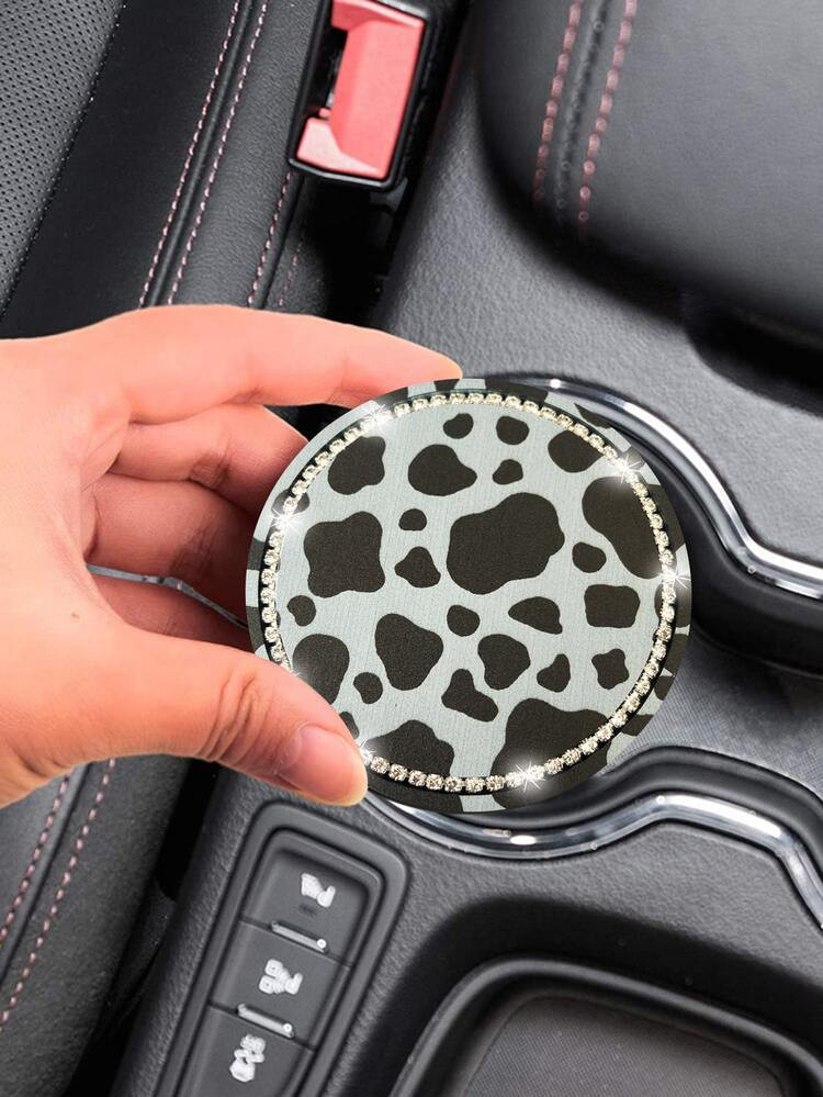1pc Rhinestone Decor Cow Print Car Coaster | SHEIN