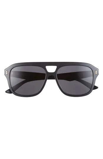 Gucci 57mm Solstice Aviator Fashion Sunglasses in Black Black Grey at Nordstrom Rack | Nordstrom Rack