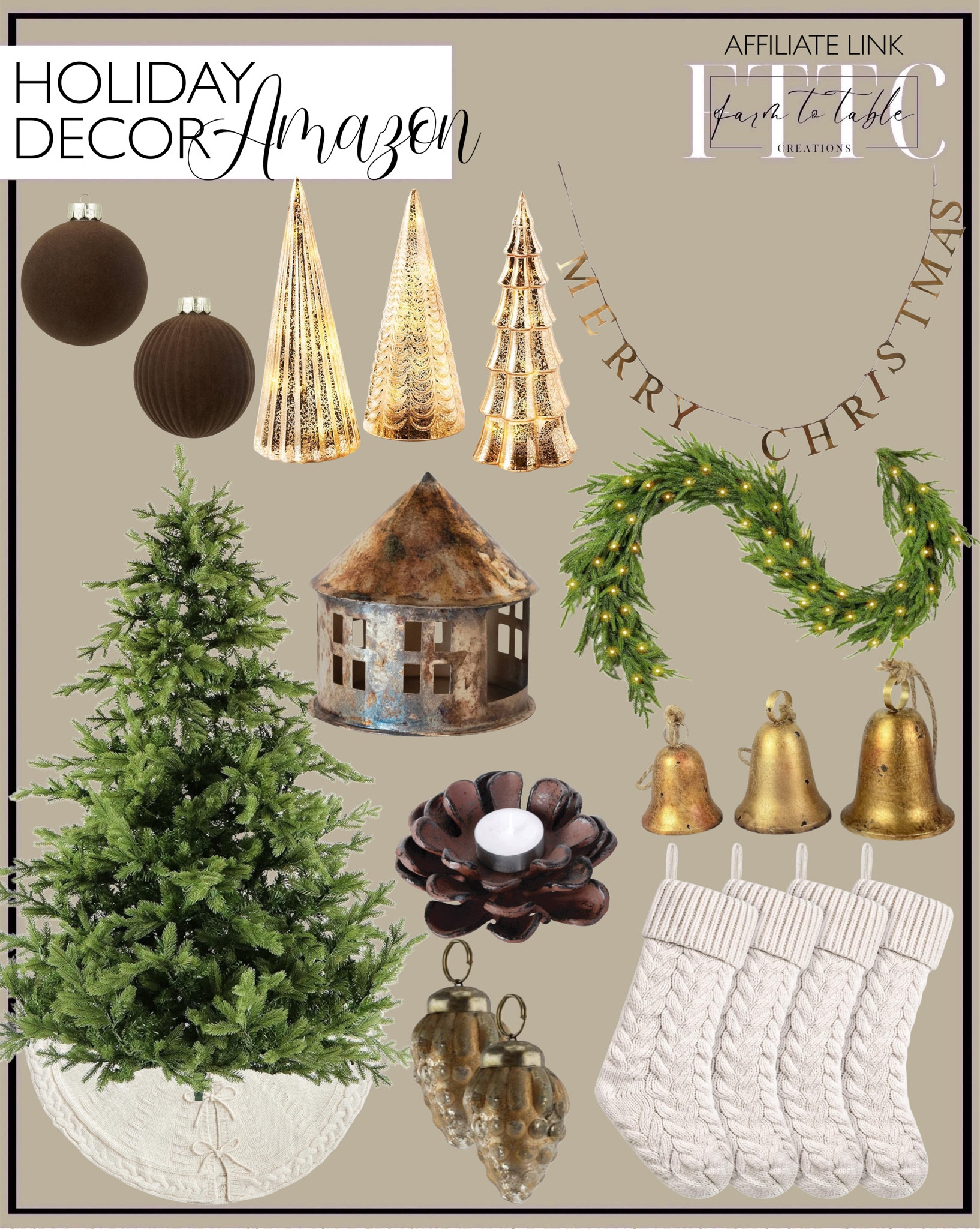 
Amazon Holiday Decor. Follow @farmtotablecreations on Instagram for more inspiration.

Fraser Hill Farm 7.5-Ft. Foxtail Pine Artificial Christmas Tree. Cable Knit Christmas Tree Skirt. Knit Christmas Stockings. Rustic Bells. Prelit Christmas Norfolk Garland. Merry Christmas Garland. Flocked Ornaments. Gold Glass Finial Ornaments. LampLust Table Top Christmas Tree Decorations with Fairy Lights, Set of 3 Assorted Trees. Pinecone Candlestick. Creative Co-Op Metal House Tealight Candleholder, Oxidized Silver. 

Trending Decor | Viral Decor | Amazon Holiday | Walmart Christmas | Christmas Table | Tablescape | Christmas Tree | Bedroom corner | Coffee Table Decor | Neutral Decor | Fall Stem Sale | Target Finds | Skinny Bench | Bedroom | Living Room | Breakfast Nook | Amazon Home | Target Sale | Loloi Rugs | Magnolia Home | console table | console table styling | faux stems | entryway space | front porch decor | neutral decor | entryway decor | cozy home | affordable decor |  home decor | home inspiration | Christmas stems | Christmas console | Christmas vignette | christmas decor | fall decorations | console styling | entryway rug | cozy moody home | moody home decor | neutral home | bathroom decor | tree ornaments


#LTKHoliday #LTKHome #LTKSaleAlert