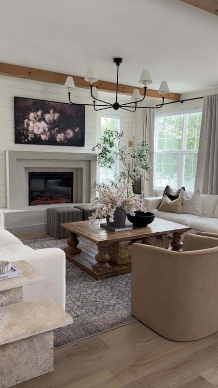 Sofa, rug, curtains, coffee table, accent chairs, chandelier 

#LTKHome #LTKStyleTip #LTKVideo