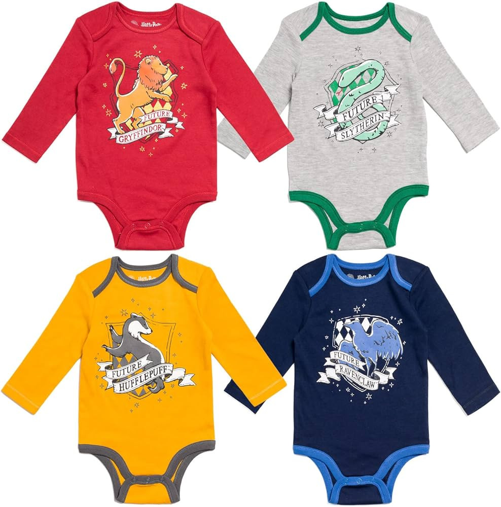Harry Potter Hogwarts Hufflepuff Ravenclaw Slytherin Baby 4 Pack Cuddly Bodysuits Newborn to Infa... | Amazon (US)