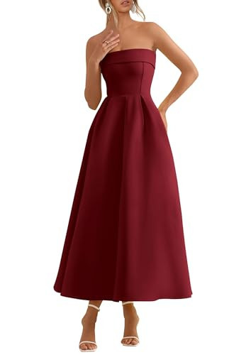 PRETTYGARDEN Cocktail Dresses for Women 2026 Summer Formal Elegant Tube Top Strapless Spring Wedding Guest Party Midi Dress(Burgundy,XX-Large) | Amazon (US)