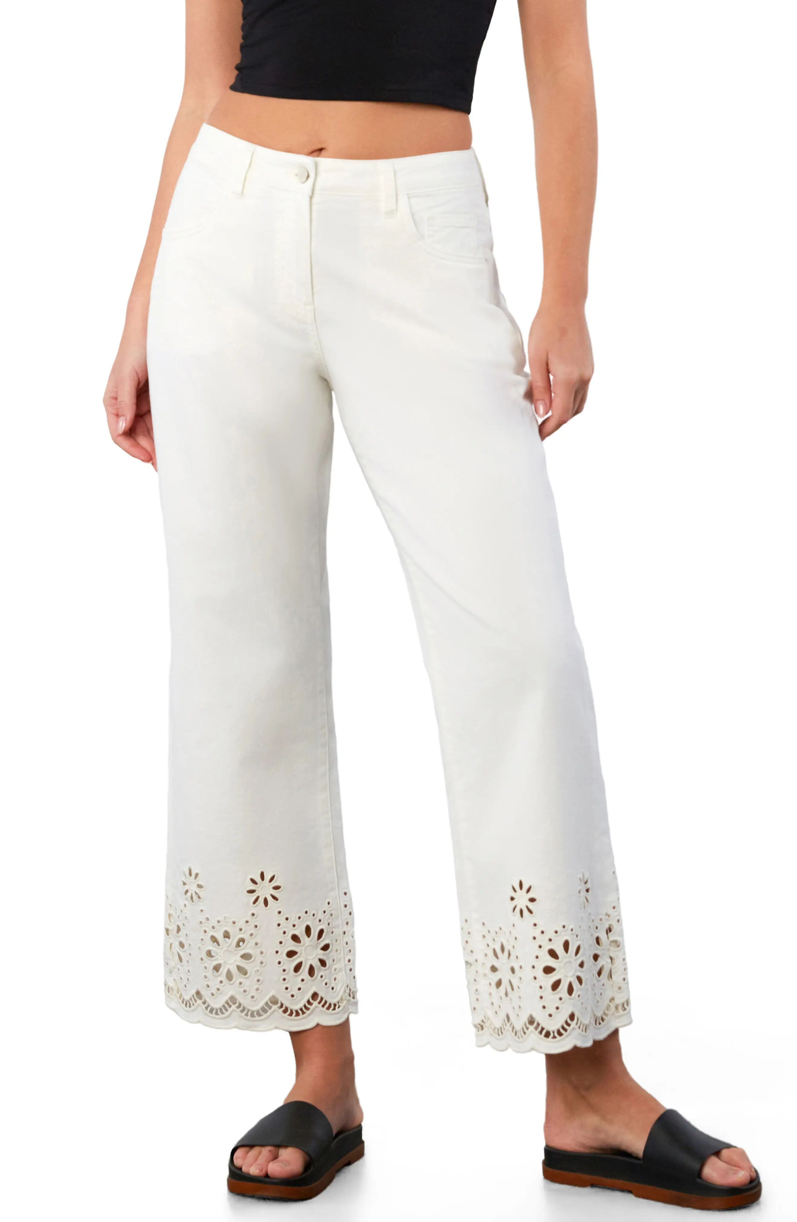 Wash Lab Denim Eyelet Ankle Wide Leg Jeans (Women) | Nordstrom | Nordstrom