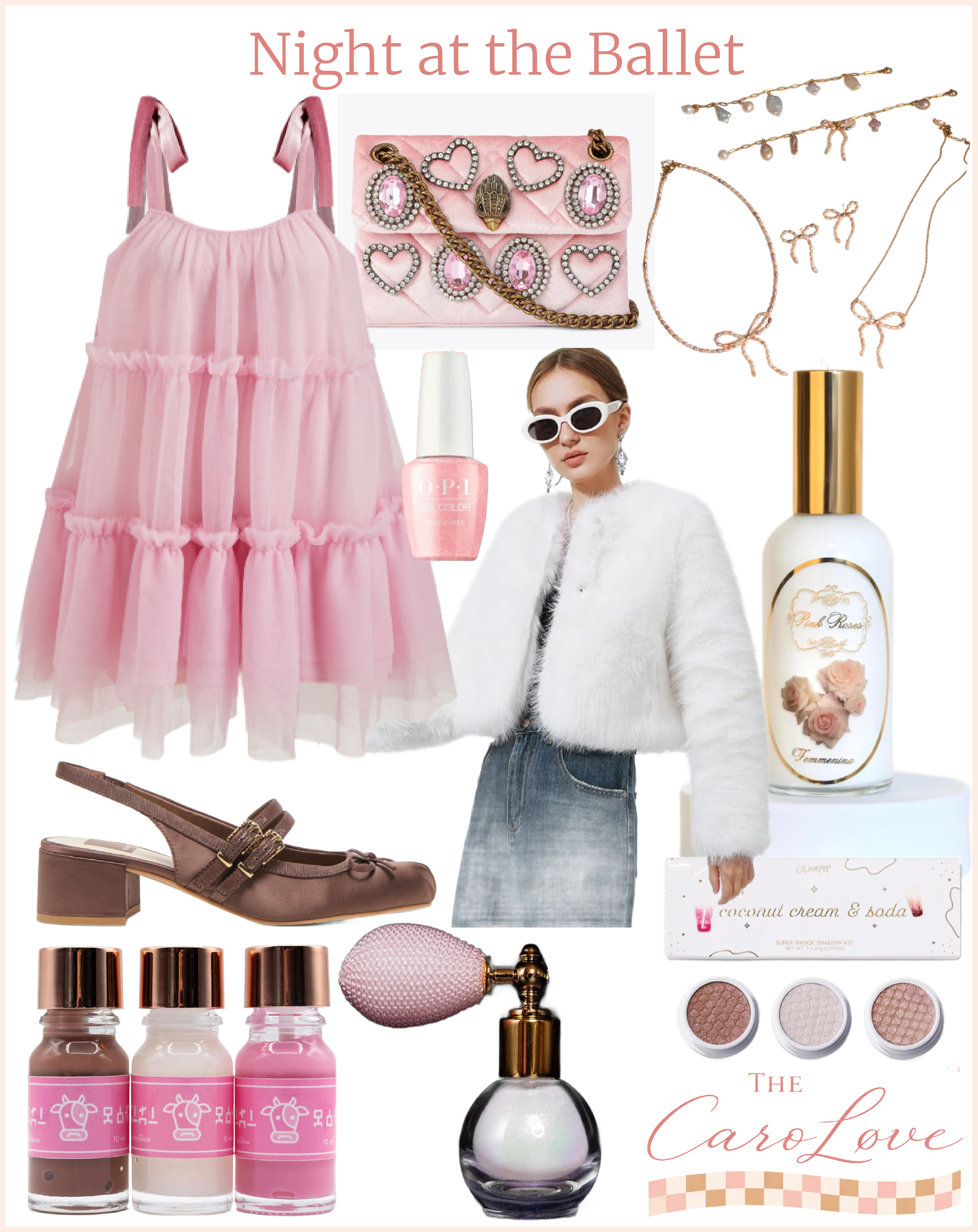 Night at the ballet energy 🩰✨ Soft balletcore meets cozy glam with a pink mesh tiered mini dress, faux fur jacket, satin heels, velvet bag, pearls, and the prettiest soft-pink beauty touches. Romantic, feminine, and perfect for winter evenings, date nights, or theater nights 💗 

 #LTKMidsize #LTKBeauty