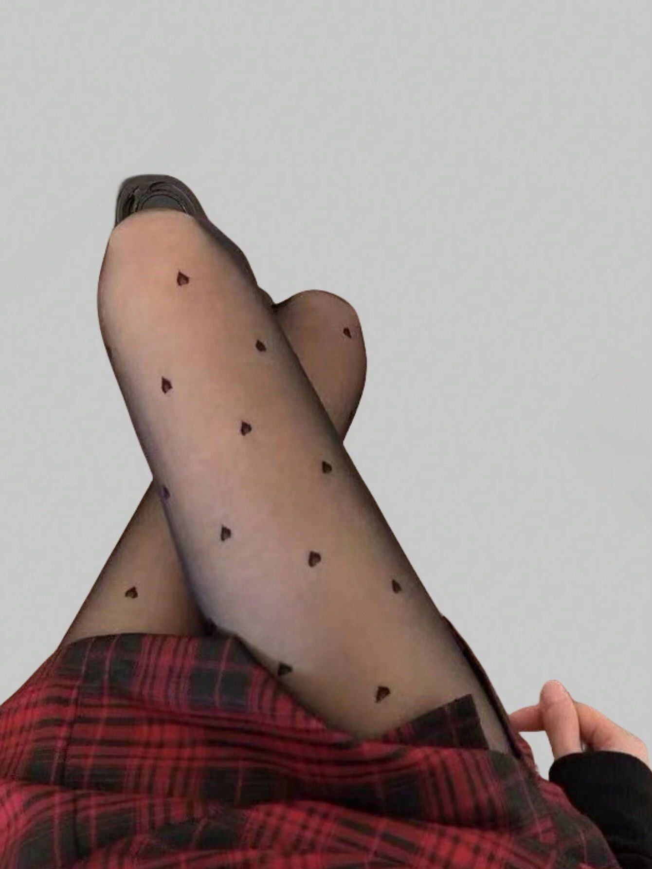 ROMWE Fairycore 1pair Women's Seasonal Black Sheer Stockings With Small Hearts Design | SHEIN