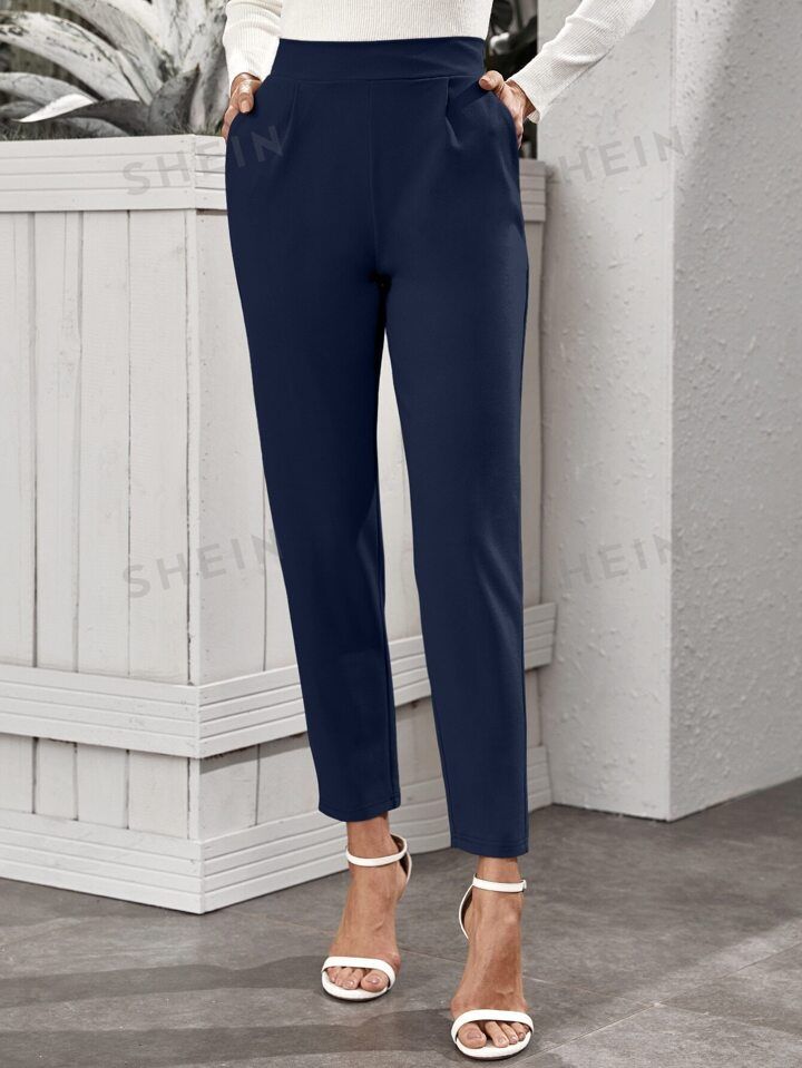 SHEIN Privé High-Rise Slant Pocket Tapered Pants | SHEIN