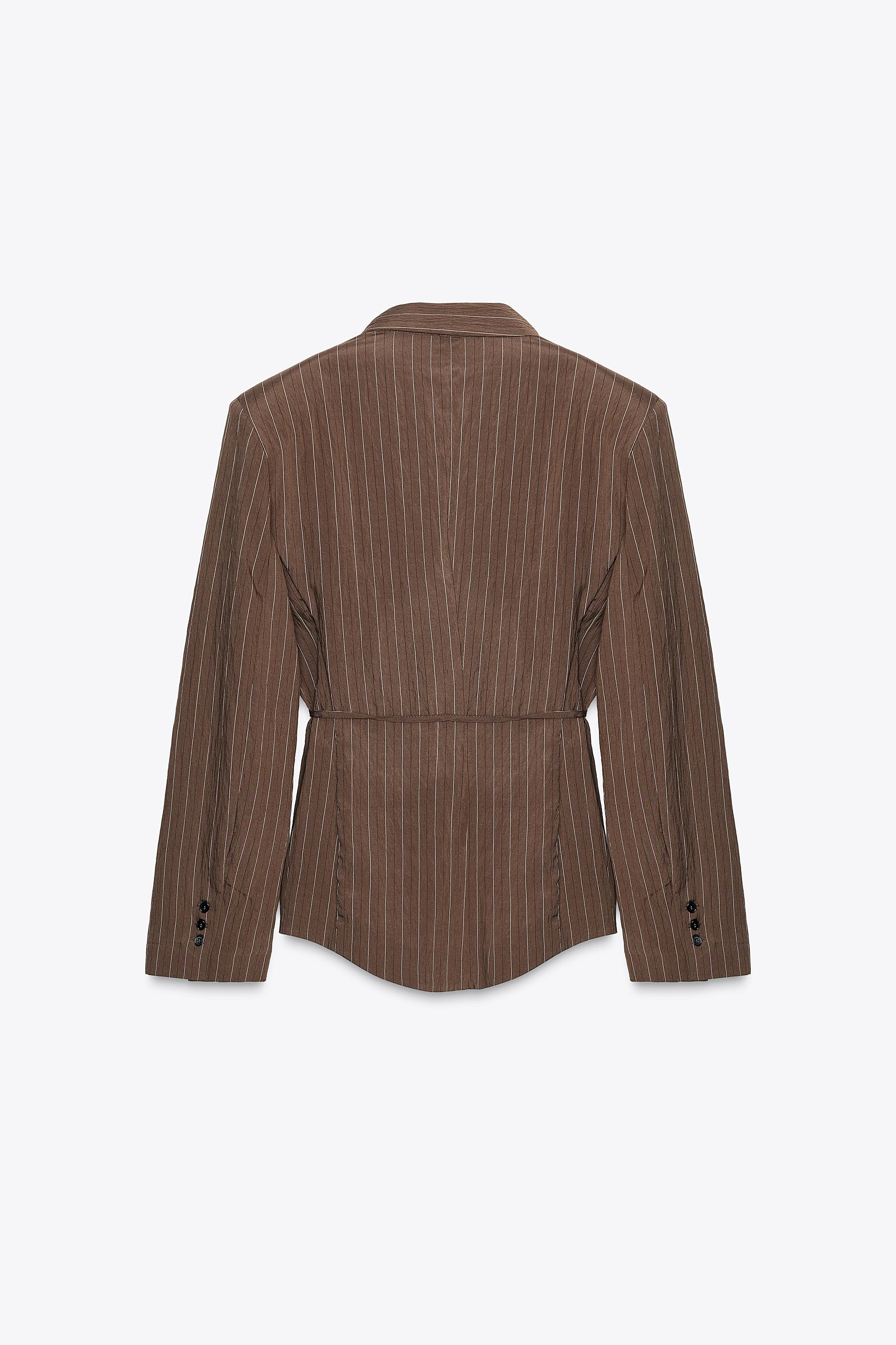 STRIPED SHOULDER PAD BLAZER WITH THIN BELT | Zara UK