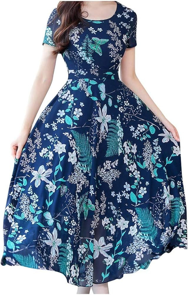 Mzkdieey Women Summer Casual Scoop Neck Short Sleeve Smocked Waist A-Line Maxi Dresses Boho Flora... | Amazon (CA)