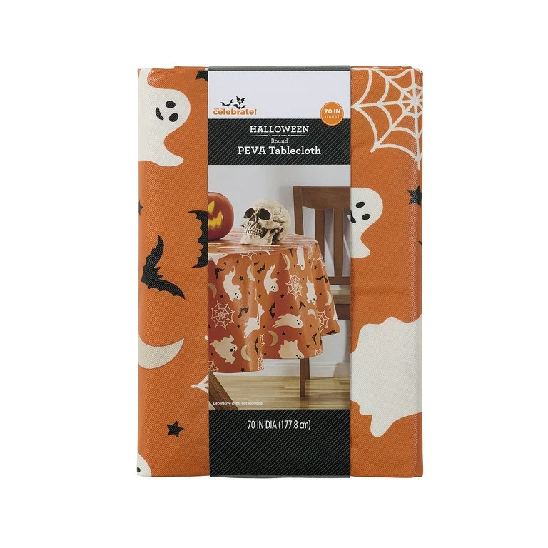 Way To Celebrate Halloween PEVA Tablecloth, Indoor & Outdoor Decoration 70" Round Ghost | Walmart (US)