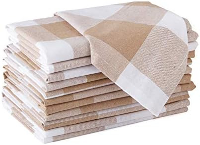 Encasa Homes Dining Table Napkins 12 pcs Set of Large 17 x 17 inch - Buffalo Beige Checks - Heavy Ec | Amazon (US)