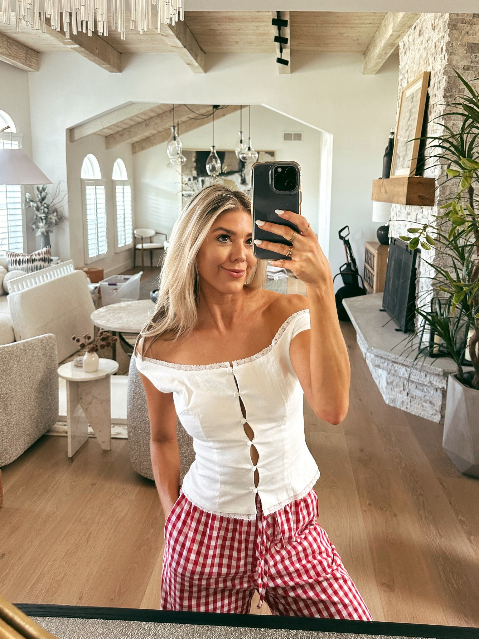 Such a classic little white top for summer! And with high waisted red and white gingham pants? YES. Both are from Petal and Pup


#LTKStyleTip #LTKFindsUnder50 #LTKFindsUnder100