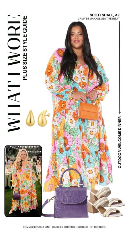 What I Wore: Camp E5 Management Retreat in Scottsdale, AZ. Here is what I wore to the welcome dinner! Show Me Your Mumu dress in a size 2X - runs generous. Walmart memory foam heels. Amazon purse. Spanx invisible shorts in a 3X (use code ASHLEYDXSPANX for a discount).

#LTKSeasonal #LTKPlusSize #LTKStyleTip