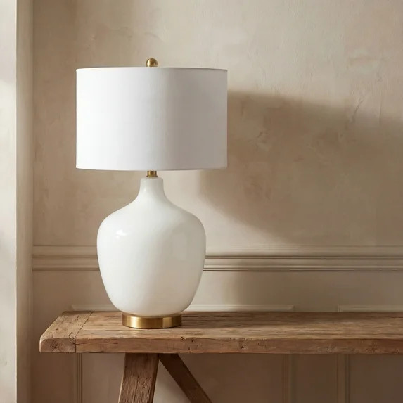 SAFAVIEH Eugenie 27 in. Solid Glass Table Lamp, Antique White | Walmart (US)