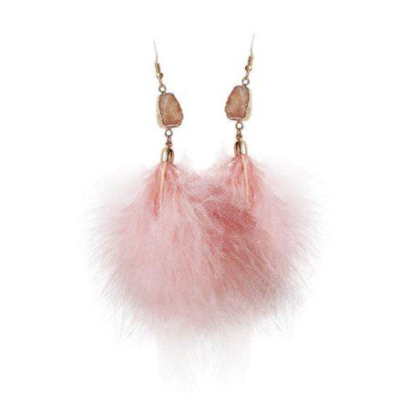 AUTONE Natural Feather Tassel Pink Quartz Stone Drop Earrings For Women Fashion Jewelry | Walmart (US)