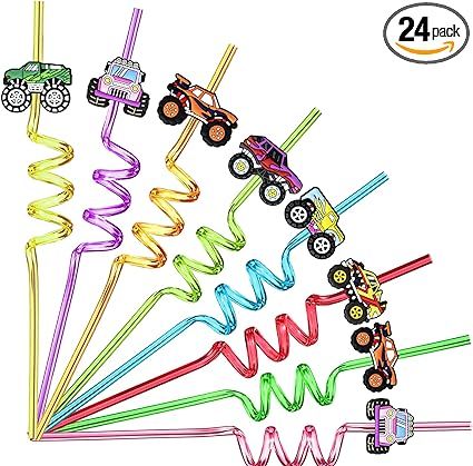 24 Monster Truck Party Car Reusable Styling Straws for Monster Truck Car Birthday Party Supplies ... | Amazon (US)