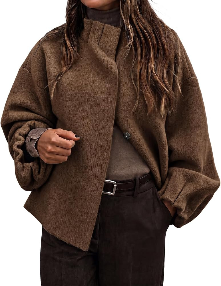 Cicy Bell Womens Ruffle Mock Neck Sweater Cardigan Puff Long Sleeve Jackets | Amazon (US)