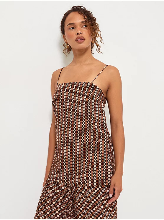 Rust Geometric Print Strappy Co Ord Top | George