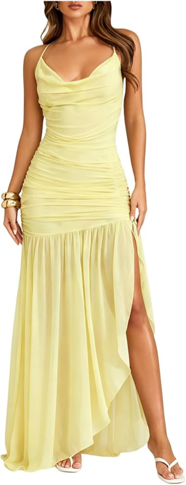 Floerns Women's Floral Halter Dress Sleeveless Split Vacation Maxi Dresses | Amazon (US)