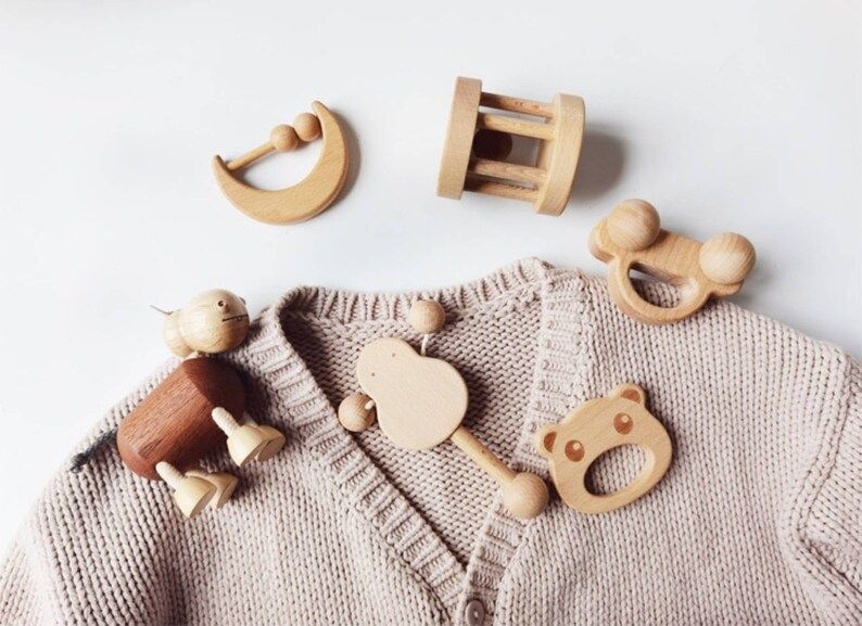 Wood Baby Rattle Toy Montessori Learning Toy Set Gender | Etsy | Etsy (US)
