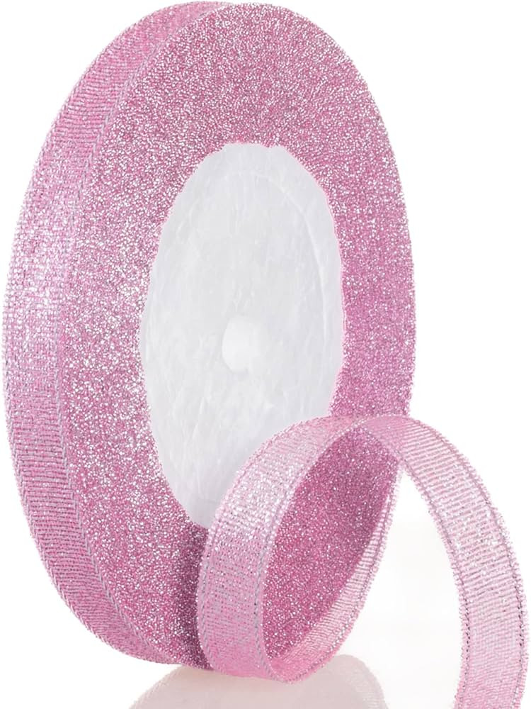 3/8 Inch Pink and Silver Glitter Ribbon, Colorful Sparkly Metallic Fabric Ribbon for Gift Wrappin... | Amazon (US)