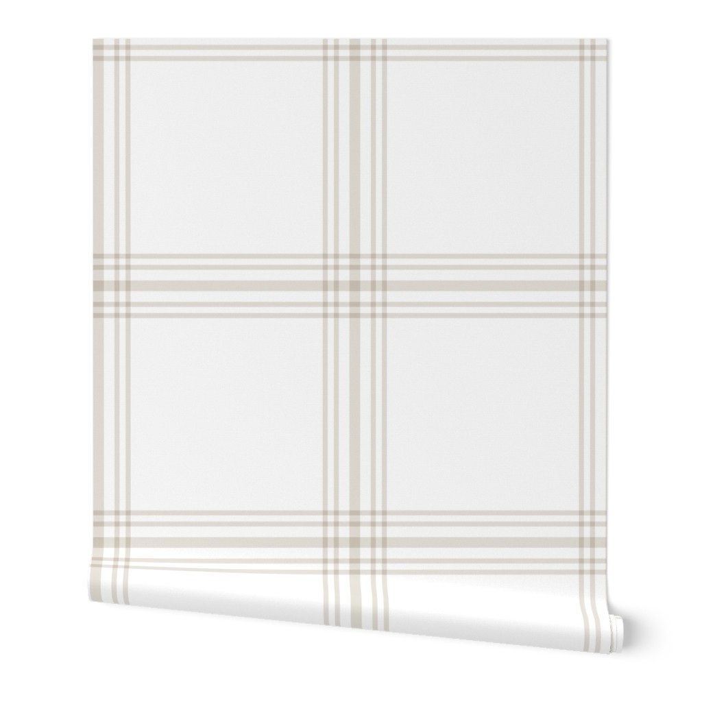 Windowpane Plaid - Greige on white Large Scale Wallpaper | Spoonflower | Spoonflower