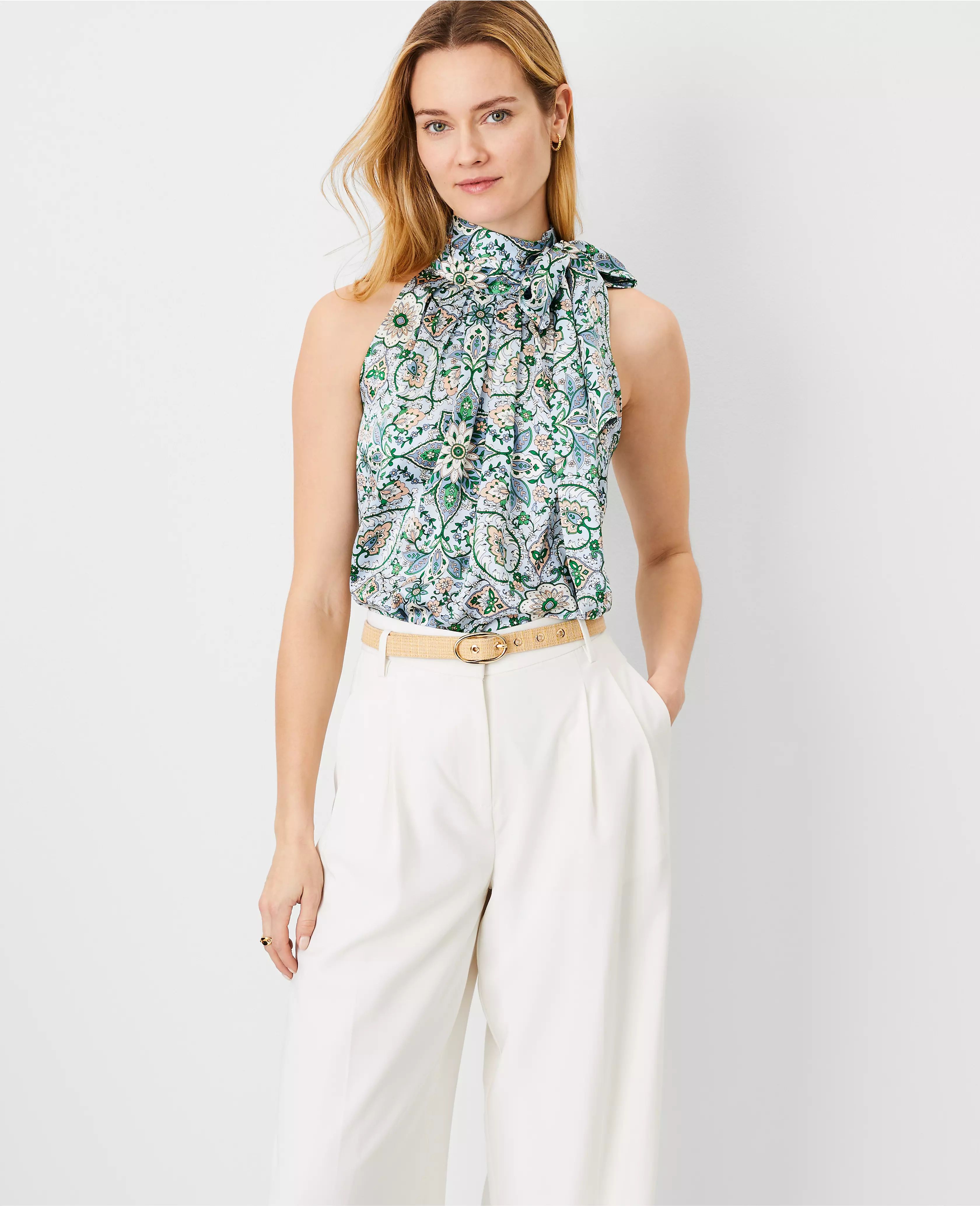 Studio Collection Floral Silk Bow Halter Top | Ann Taylor (US)