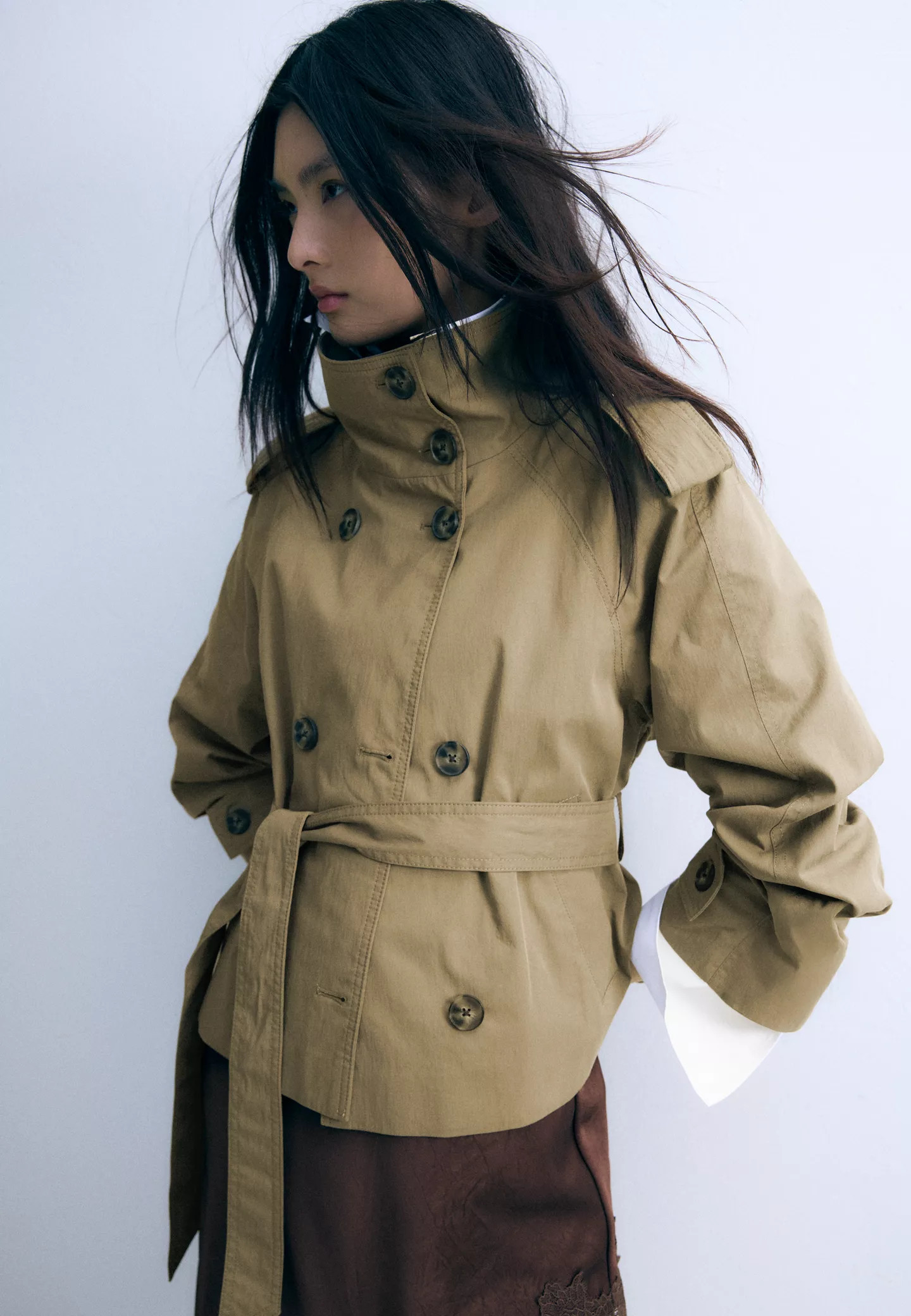 High-neck trench coat with belt - Women's Mocacos Nuevo | Stradivarius United Kingdom | Stradivarius (UK)