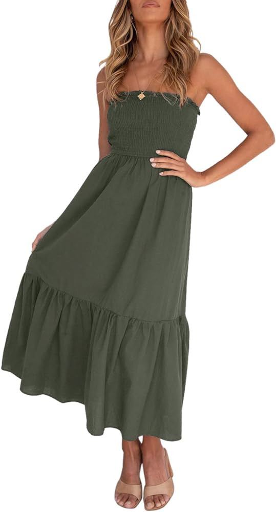 ZESICA Women's 2024 Summer Bohemian Floral Printed Strapless Beach Party Long Maxi Dress | Amazon (US)