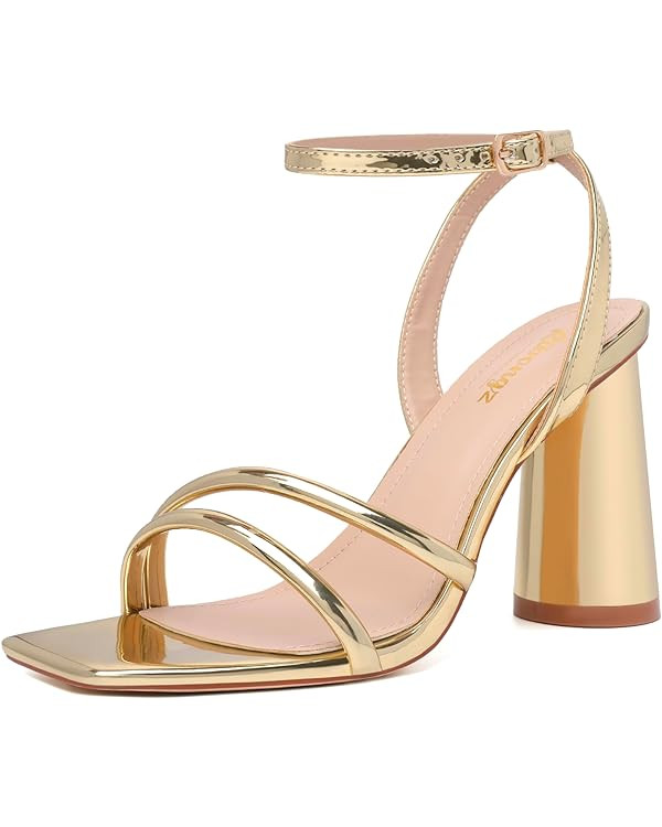 RIBONGZ Block Heels Prom Heeled Sandals for Women Chunky Square Open Toe Strappy High Heels Ankle... | Amazon (US)