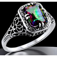 Vintage 1.40 Carat Rainbow Mystic Quartz Ring Filigree 925 Sterling Silver Statement Jewelry 810 | Etsy (US)
