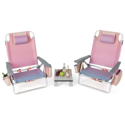 Tangkula 2PCS Folding Backpack Lay Flat Beach Chairs Table Set 5-Position Outdoor Reclining Chair | Target
