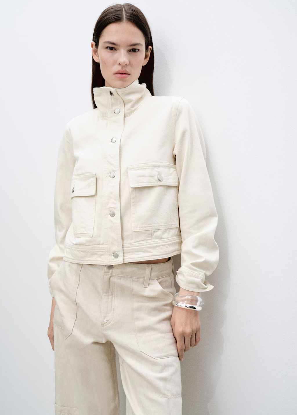 Cotton jacket with high collar and pockets - Women | MANGO USA | Mango (US/MX/AU)