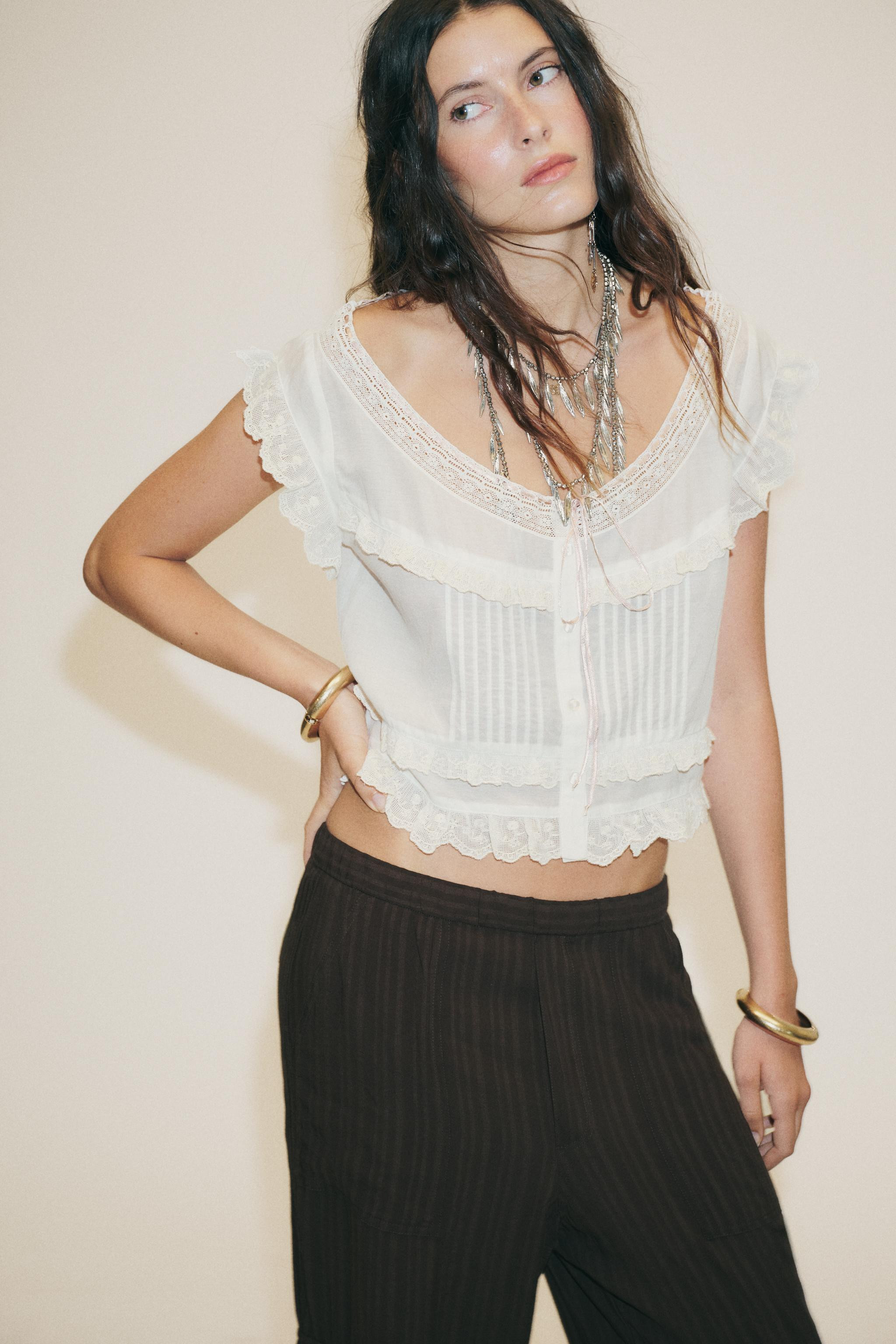 EMBROIDERED GAZE TOP WITH BOW | Zara AU