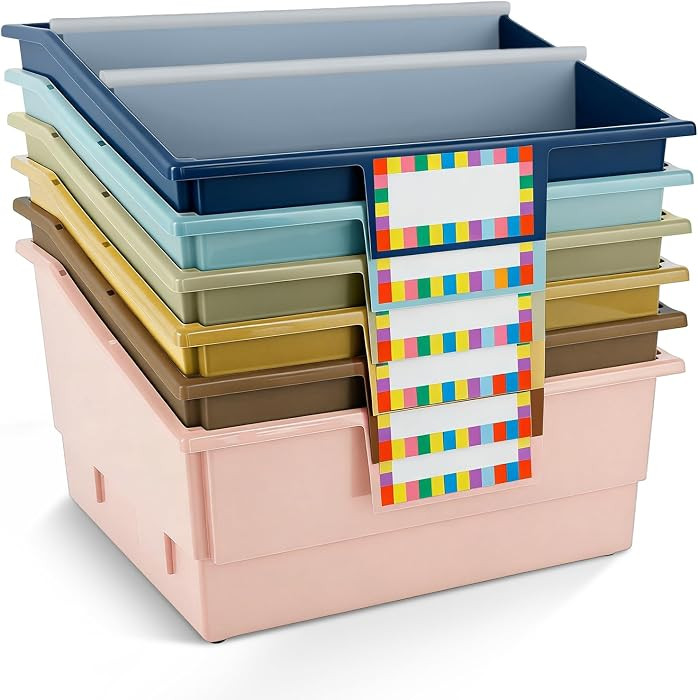 6 Pack Extra Large Picture Book Bin with Dividers 13.5 x 13.5 x 7.75 in Plastic Classroom Book Bi... | Amazon (US)