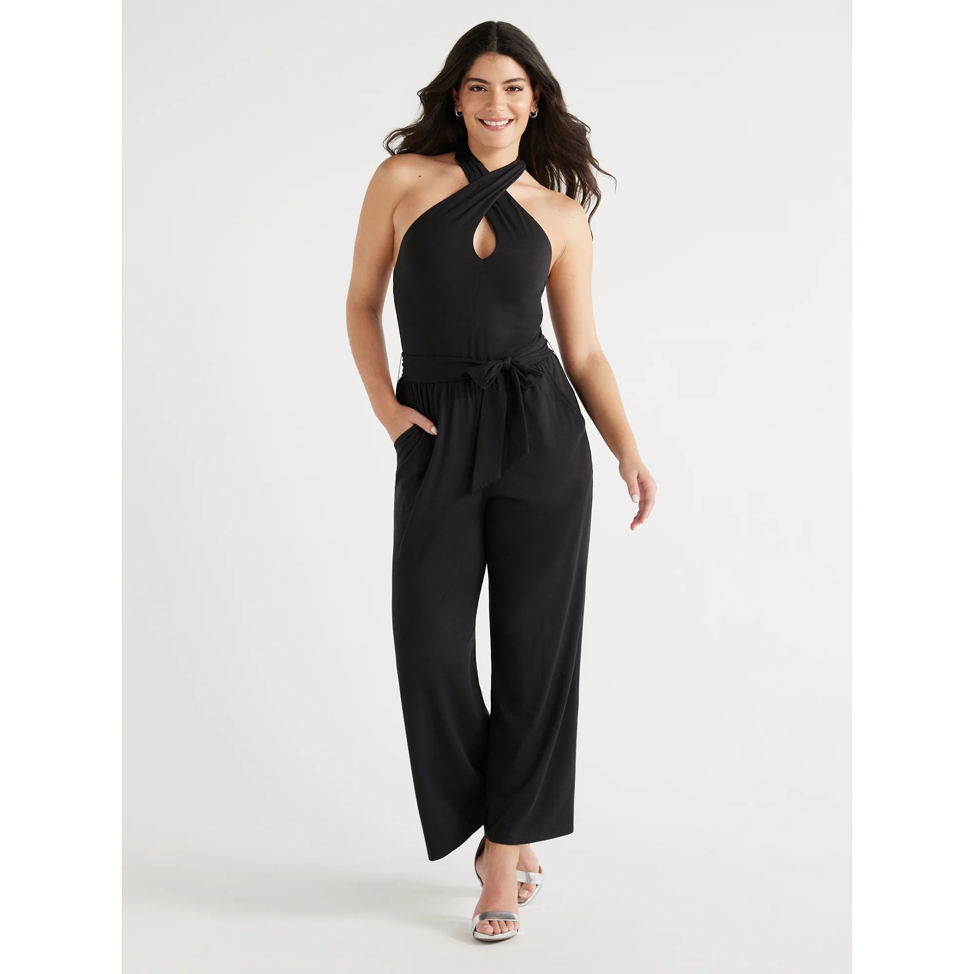 Sofia Jeans Women's Halter Cross Neck Jumpsuit, Sizes XS-XXXL | Walmart (US)