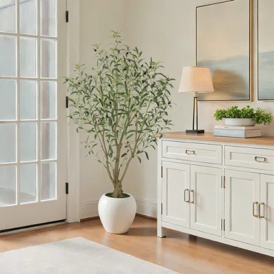 5/6/7/8/9ft Grand Artificial Olive Tree in White Planter - Large Faux Multi-Trunk Floor Plant for High Ceilings - Minimalist & Modern | Wayfair North America
