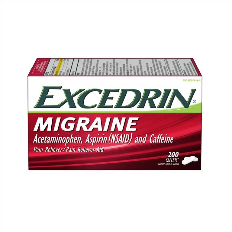 Excedrin Migraine Medicine Caplets for Migraine Headache Relief, 200 Count - Walmart.com | Walmart (US)