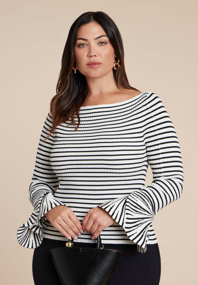 Striped Sweater With Flared Sleeve | Eloquii