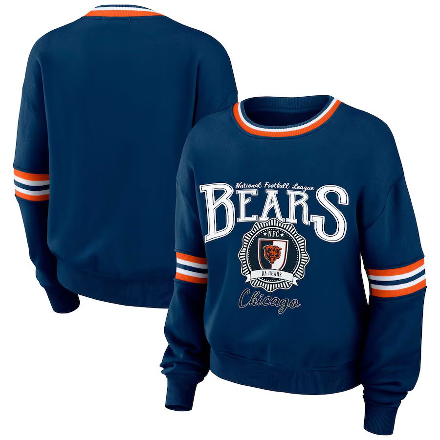 Chicago Bears WEAR by Erin Andrews Women's Prep Crew Sweatshirt - Navy | Fanatics