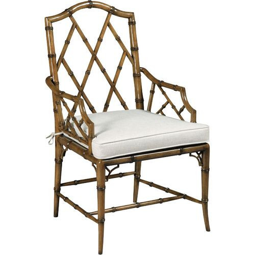 Cinar Faux Bamboo Armchair - Hazelnut/Linen - Ivory | Lounge Chair, Easy Chair - Comfortable, Sturdy, Durable | One Kings Lane