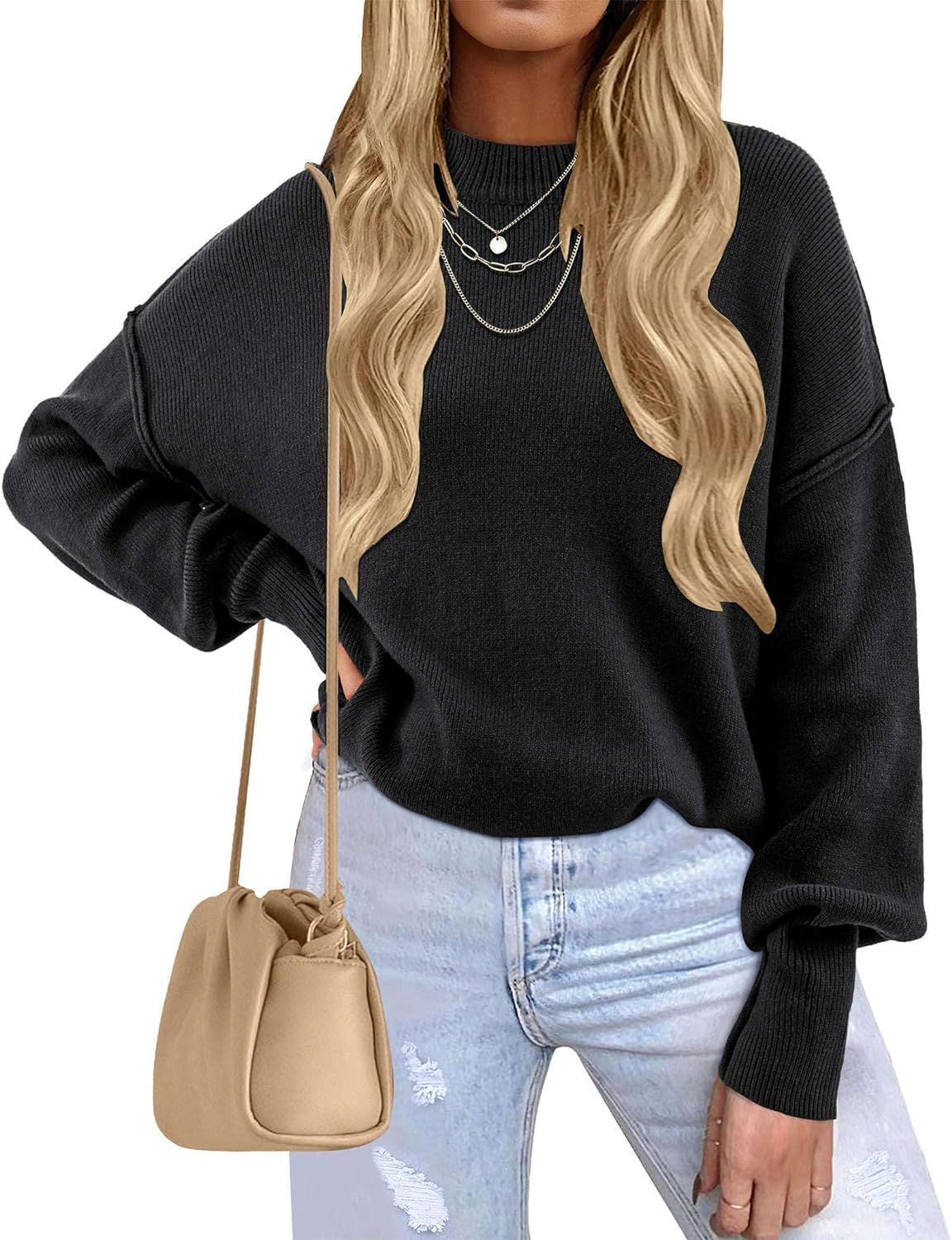 Amoretu Women's Oversized Sweaters Long Batwing Sleeve Crewneck Knit Tunic Pullover Sweater | Amazon (US)