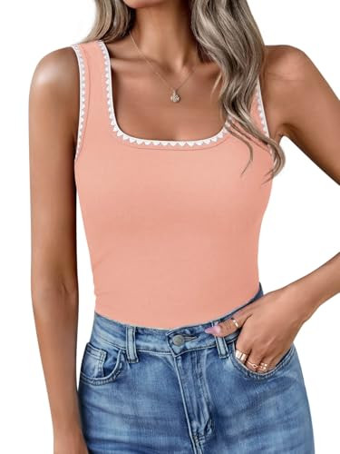 Yousify Women\u2019s Square Neck Tank Tops 2026 Summer Sleeveless Shirts Casual Slim Fitted Color... | Amazon (US)