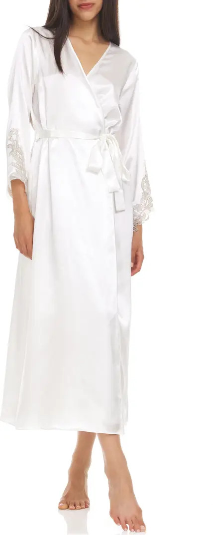 Stella Belted Lace Trim Satin Robe | Nordstrom Rack