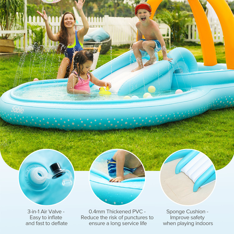 Sable Inflatable Play Center Pool, Kiddie Pool with Water Slide for Kids, Children, 110” x 71... | Walmart (US)