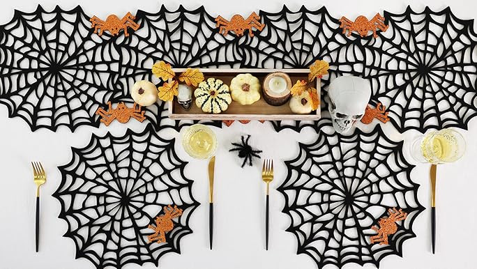 12Pack 15 Inch Halloween Spider Placemats for Halloween Table Decorations, 15 Inch Black Spider Web  | Amazon (US)