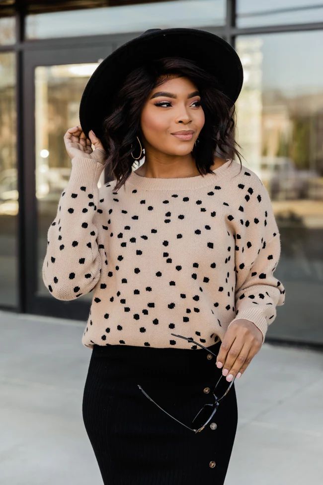 Great Efforts Spotted Tan Sweater | The Pink Lily Boutique