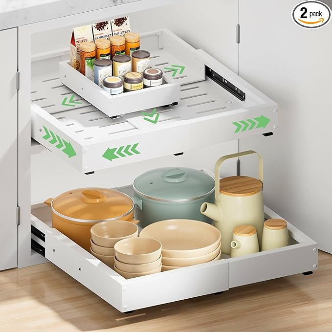 2 Pack Pull out Cabinet Organizer, Width (12"-19") Depth (17"-23"), with 3 Rails Adjustable Slide... | Amazon (US)
