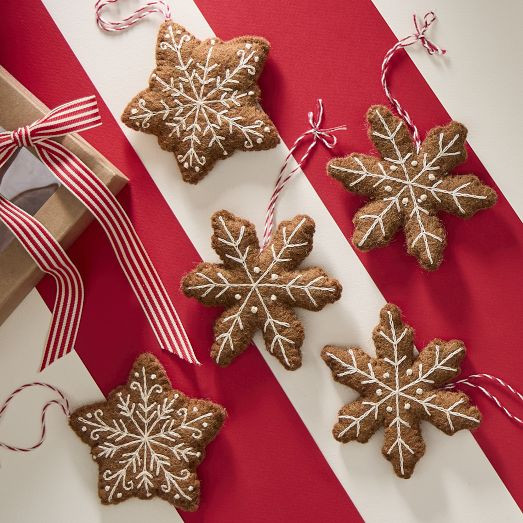 Felt Gingerbread Snowflake Ornaments (Set of 5) | West Elm (US)