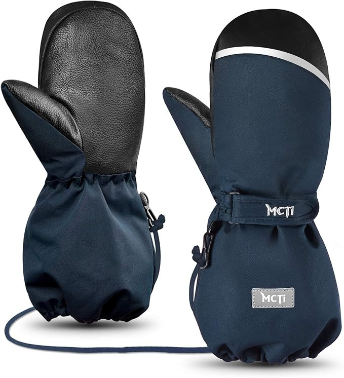 MCTi Kids Mittens Waterproof Winter Ski Warm Sherpa Lined Long Cuff with String | Amazon (US)