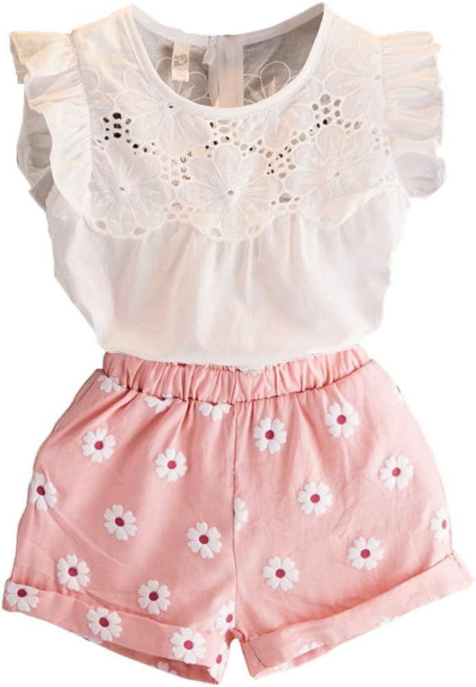 2PCS Set Toddler Kids Baby Girls Outfits Clothes T-Shirt Vest Tops+Shorts Pants(2-6 T) | Amazon (US)